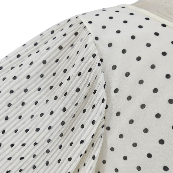 Talbots Blouse Off White Polka Dot Gathered Long Sleeve Keyhole Top Petite PL - Picture 4 of 9